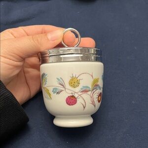 Royal Worcester White Porcelain Egg Coddler w/ Butterfly and Strawberry Pattern